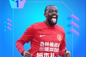 【直播吧】中超第13轮最佳：姆本扎双响当选！助铁人终结8轮不胜
